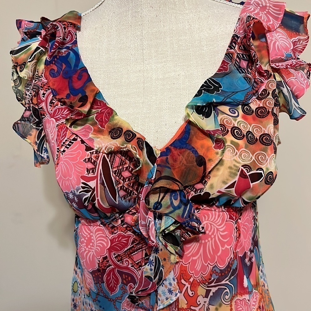 Bisou Bisou sleeveless, neckline ruffle top, small - Picture 4 of 8